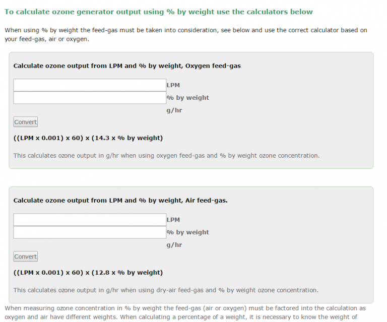 Online calculators for ozone output conversions – Oxidation ...