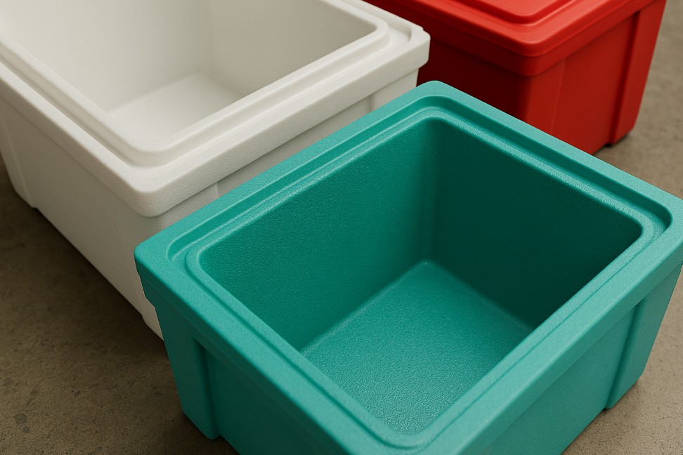Inside Surface Treatment for Rotationally Molded Insulated Boxes and Containers.