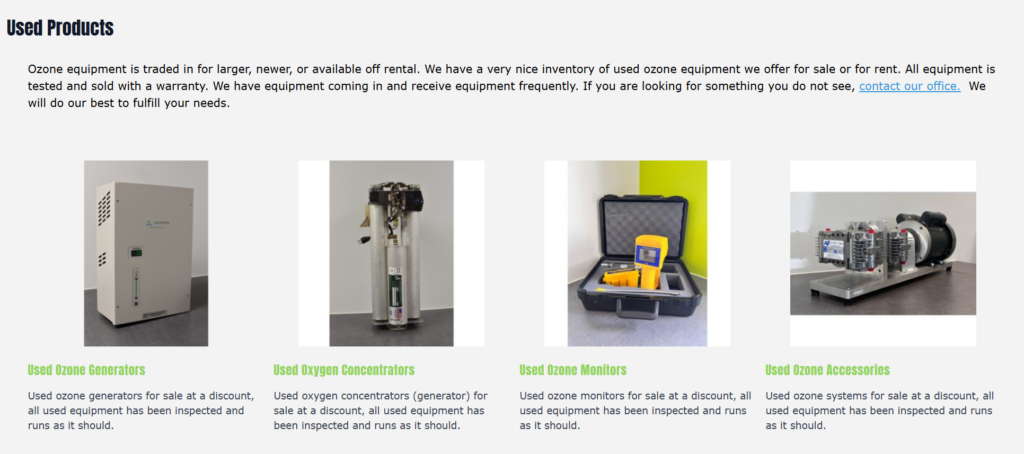 Used Ozone Products Oxidation Technologies