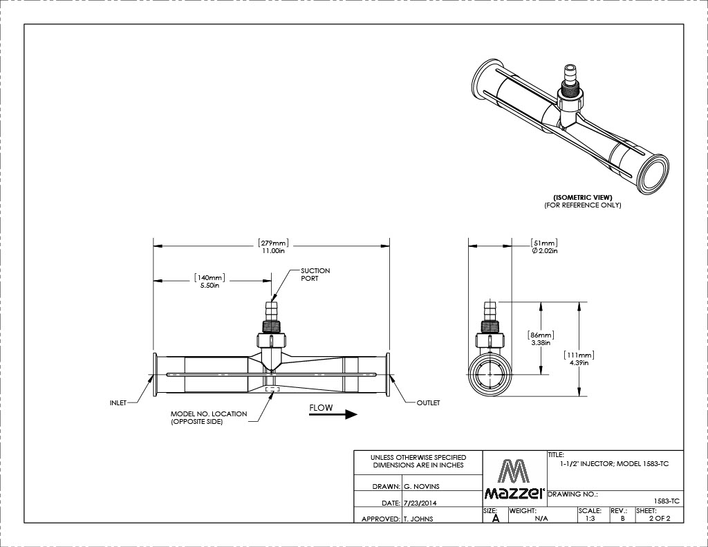 Model 1583-TC Venturi Injector