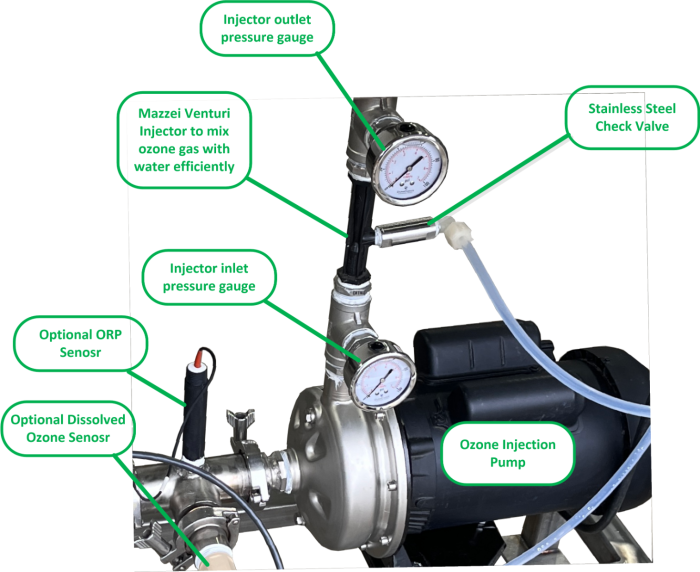 Ozone injection pump and gauges