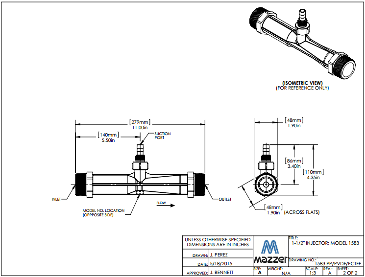 Model 1583 Venturi Injector