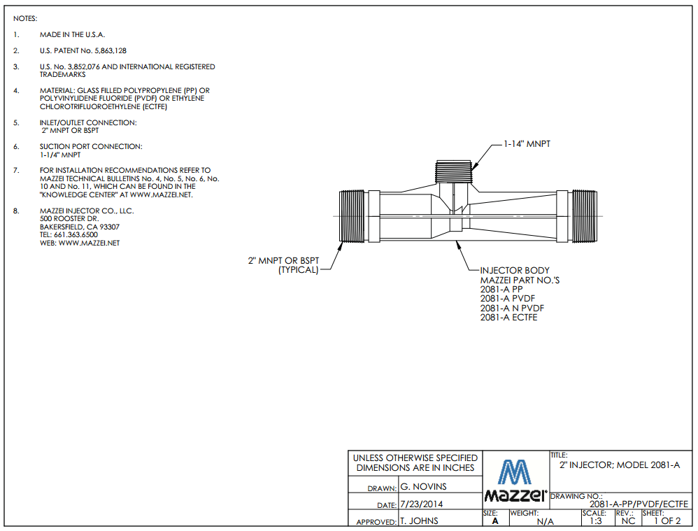 Model 2081 Venturi Injector