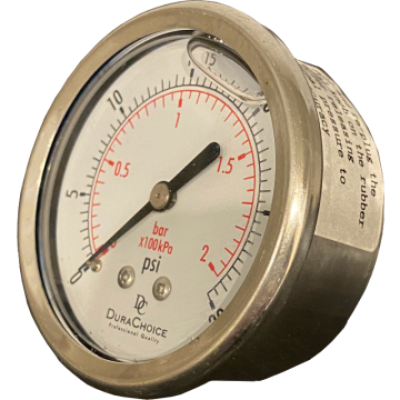 Stainless Steel Pressure Gauge - 30 PSI - Center back mount