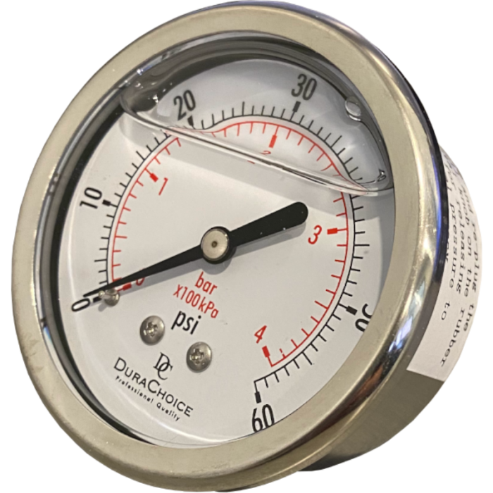 Stainless Steel Pressure Gauge - 60 PSI - Center back mount Stainless Steel Pressure Gauge - 60 PSI - Center back mount
