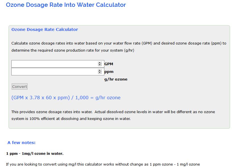 ozone output calculator