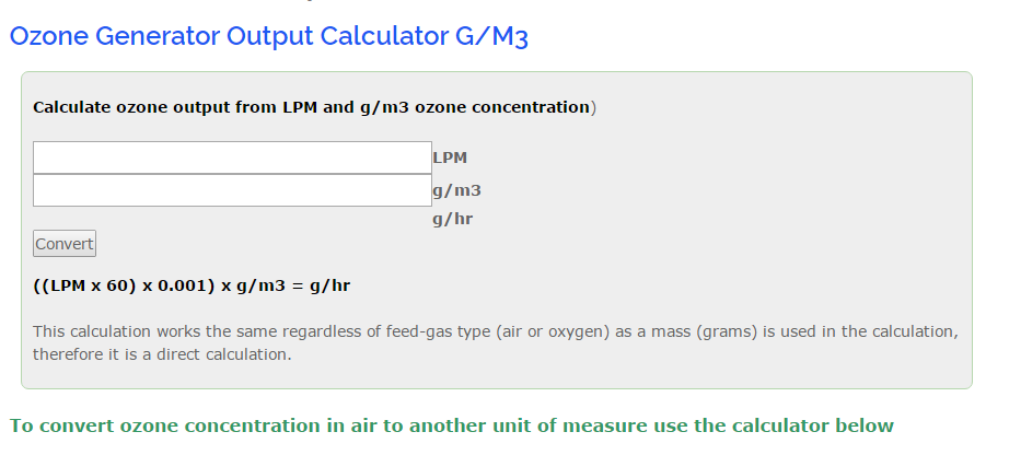 online ozone output calculator
