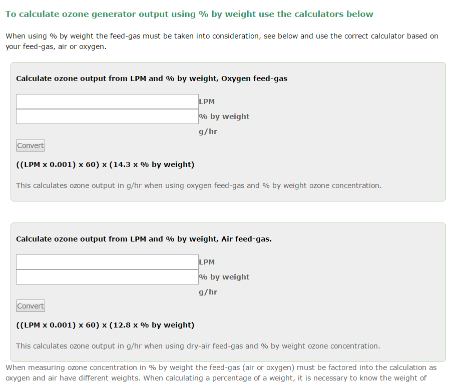 online ozone output calculator